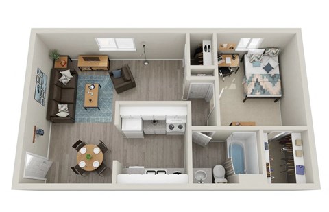 Floor plan for 1 bed, 1 bath, 650 sqft